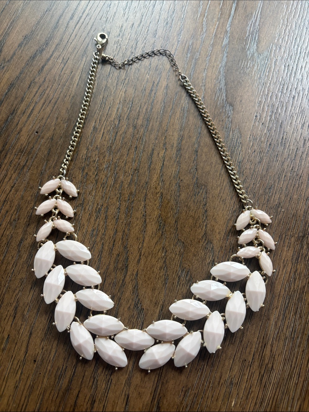 J. Crew Pale Pink Faceted Leaf Bib Necklace with Gold Chain
